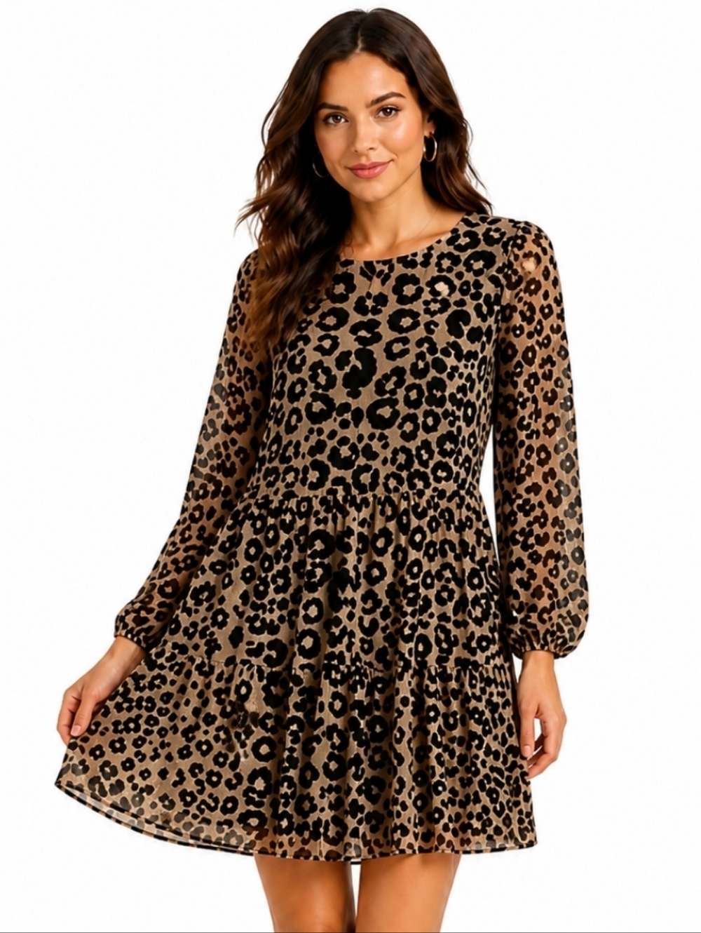 NWT Julie Brown New York Black Tan Leopard Print Metallic Mini Dress Sz Lg